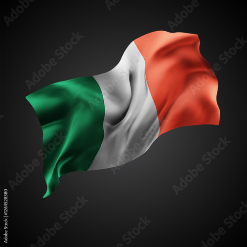 Italy, vector 3d flag with waves on a black background