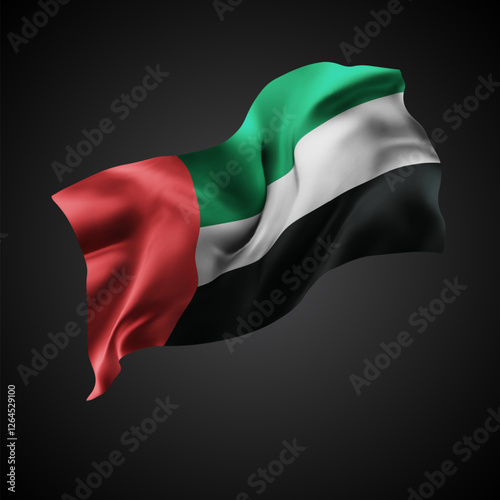 United Arab Emirates, vector 3d flag with waves on a black background