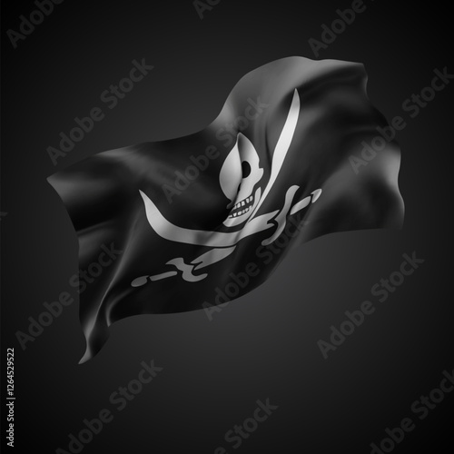 Pirate, vector 3d flag with waves on a black background
