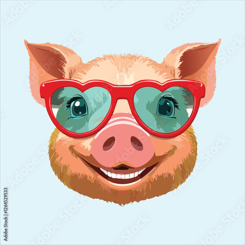 pig with heart-shaped glasses, smiling