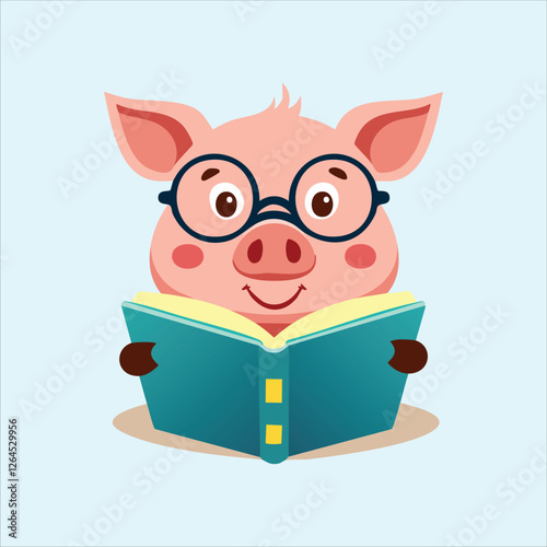 pig with oversized glasses reading a book