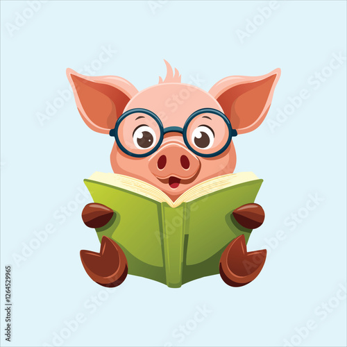 pig with oversized glasses reading a book