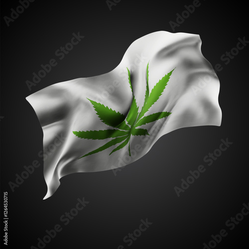 Сannabis, vector 3d flag with waves on a black background