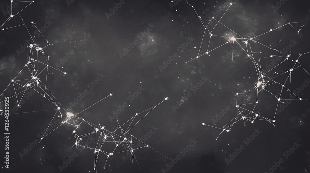 Fototapeta premium Luminous Network Constellations on Dark Space Backdrop with Star Clusters and Connecting Lines