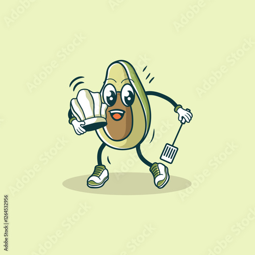 A Cartoon Avocado Chef Holds A Chefs Hat And Spatula