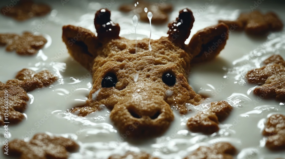 Obraz premium A Giraffe-Shaped Cookie Soaking in Milk