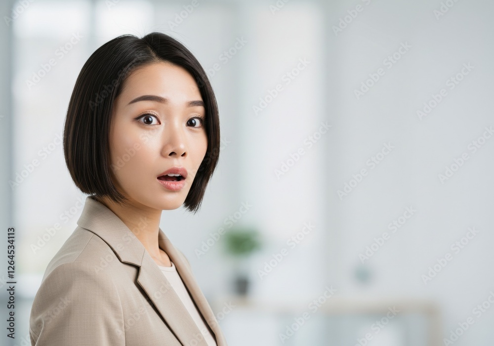 Surprised Young Professional Woman in a Modern Office Environment Photograph Surprised Young Professional Woman in a Modern Office Environment Photograph