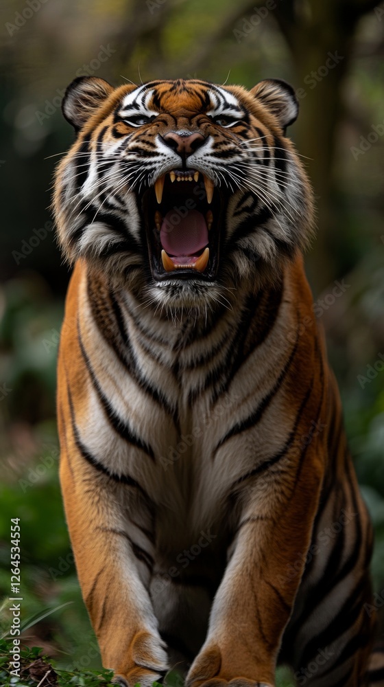 Obraz premium Majestic tiger on the prowl. This image captures the raw power and beauty of a tiger. A wildlife icon full of life and energy. Generative AI