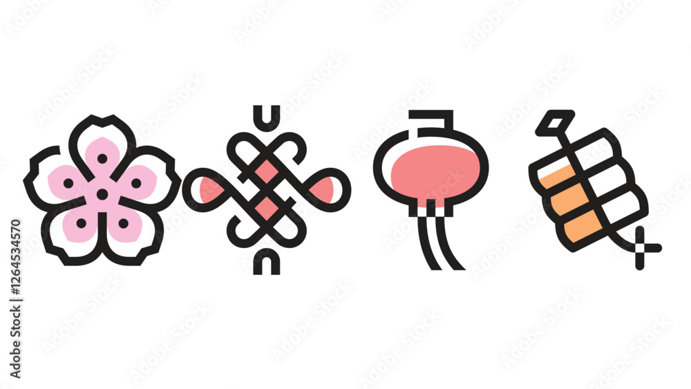 Chinese culture signs and symbols vector icon set Chinese culture signs and symbols vector icon set