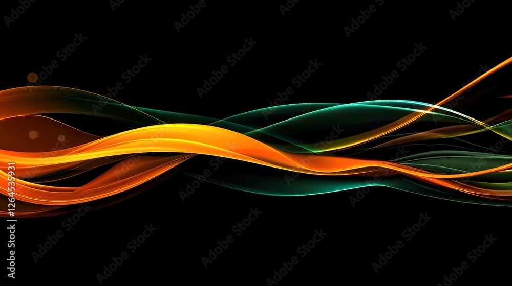 Abstract green and orange wave lines on black background. Abstract green and orange wave lines on black background.