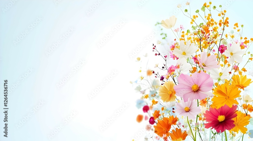 Colorful Cosmos Flower Bouquet on Light Blue Background Colorful Cosmos Flower Bouquet on Light Blue Background