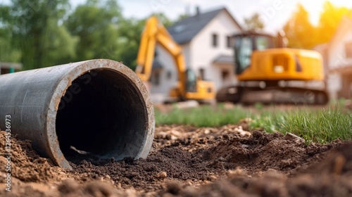 Wallpaper Mural Construction Site with Excavation Equipment and Pipe Laying on Ground in Residential Area During Daylight Hours Torontodigital.ca