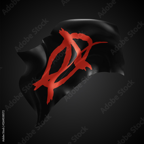 Anarchy, vector 3d flag with waves on a black background