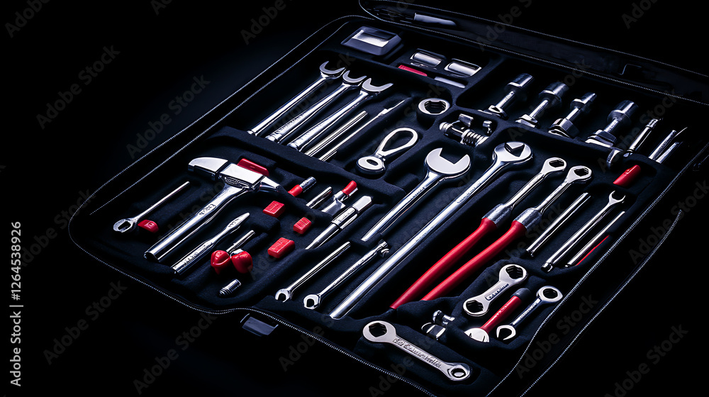 Fototapeta premium Organized Tool Set in Carrying Case for Repair Maintenance with Wrenches and Hammer Arrangement