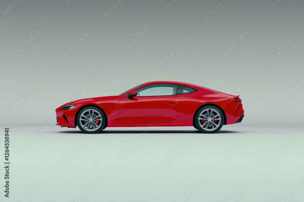 Obraz premium Sleek red sports car profile showcased against minimalist backdr