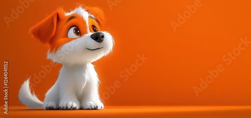 Adorable 3D Rendered Puppy: Orange Background