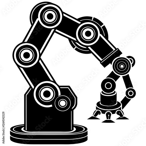 Robotic Arm Assembling Complex Machinery on White Background