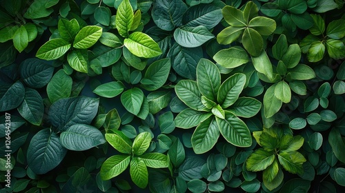 Lush Green Leaves Overlapping in a Dense Natural Arrangement, Ideal for Nature-Themed Projects
