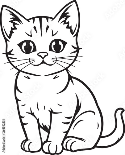 Hand drawn sketch of cute cat isolated, Black and White Cartoon Vector Illustration for Coloring Book