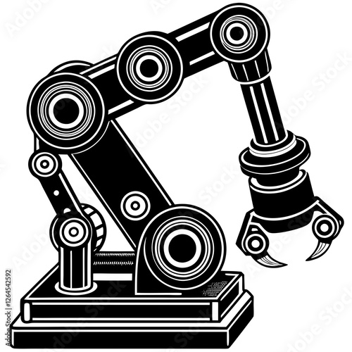 Robotic Arm Assembling Complex Machinery on White Background
