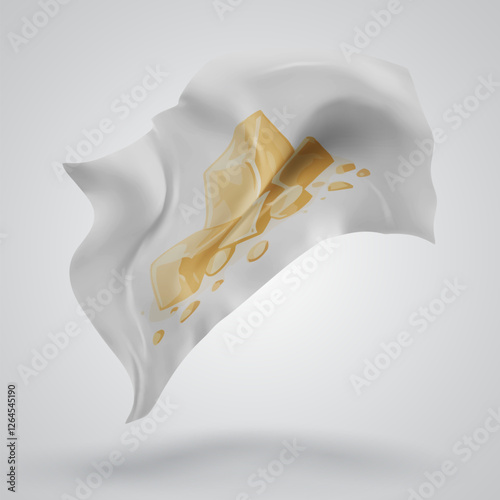 Gold, vector 3d flag with waves on a white background