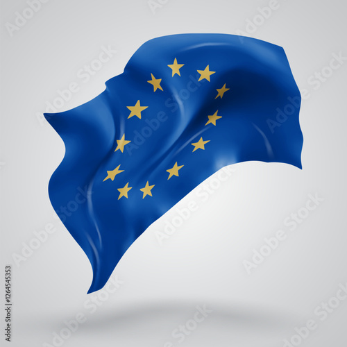 European Union, vector 3d flag with waves on a white background