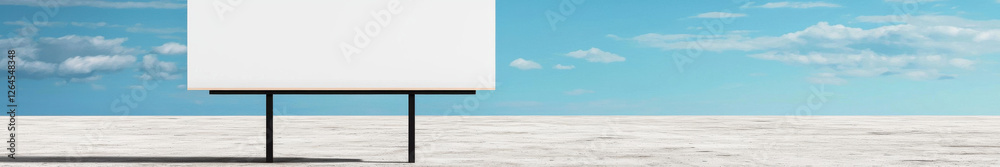 Fototapeta premium Minimalist white billboard on concrete surface under bright blue sky