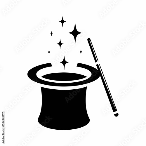 Magician Hat and Wand silhouette Vector Design.