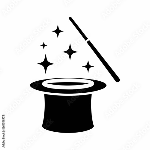 Magician Hat and Wand silhouette Vector Design.
