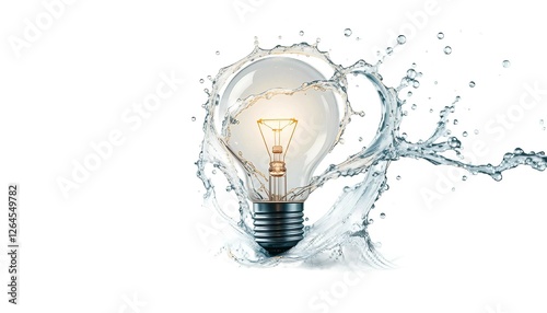 Illuminated lightbulb splashing in water, symbolizing creativity, innovation, and fresh ideas