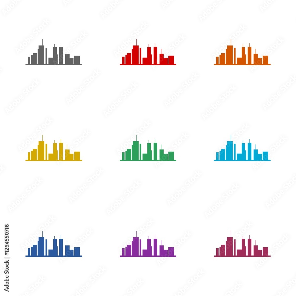 Obraz premium City skyline icon isolated on white background. Set icons colorful