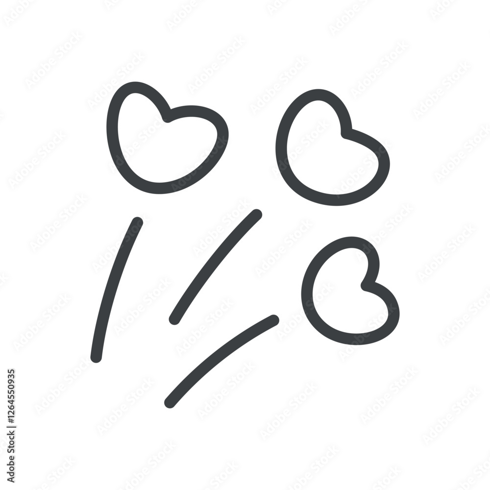 Cute flying hearts icon. Funny hand drawn monochrome illustration of three jumping up hearts isolated on a white background. Abstract romantic emoji. Vector 10 EPS. Cute flying hearts icon. Funny hand drawn monochrome illustration of three jumping up hearts isolated on a white background. Abstract romantic emoji. Vector 10 EPS.