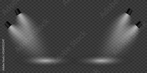 Light effects of spotlights. Flash of light and illumination. On a transparent background.