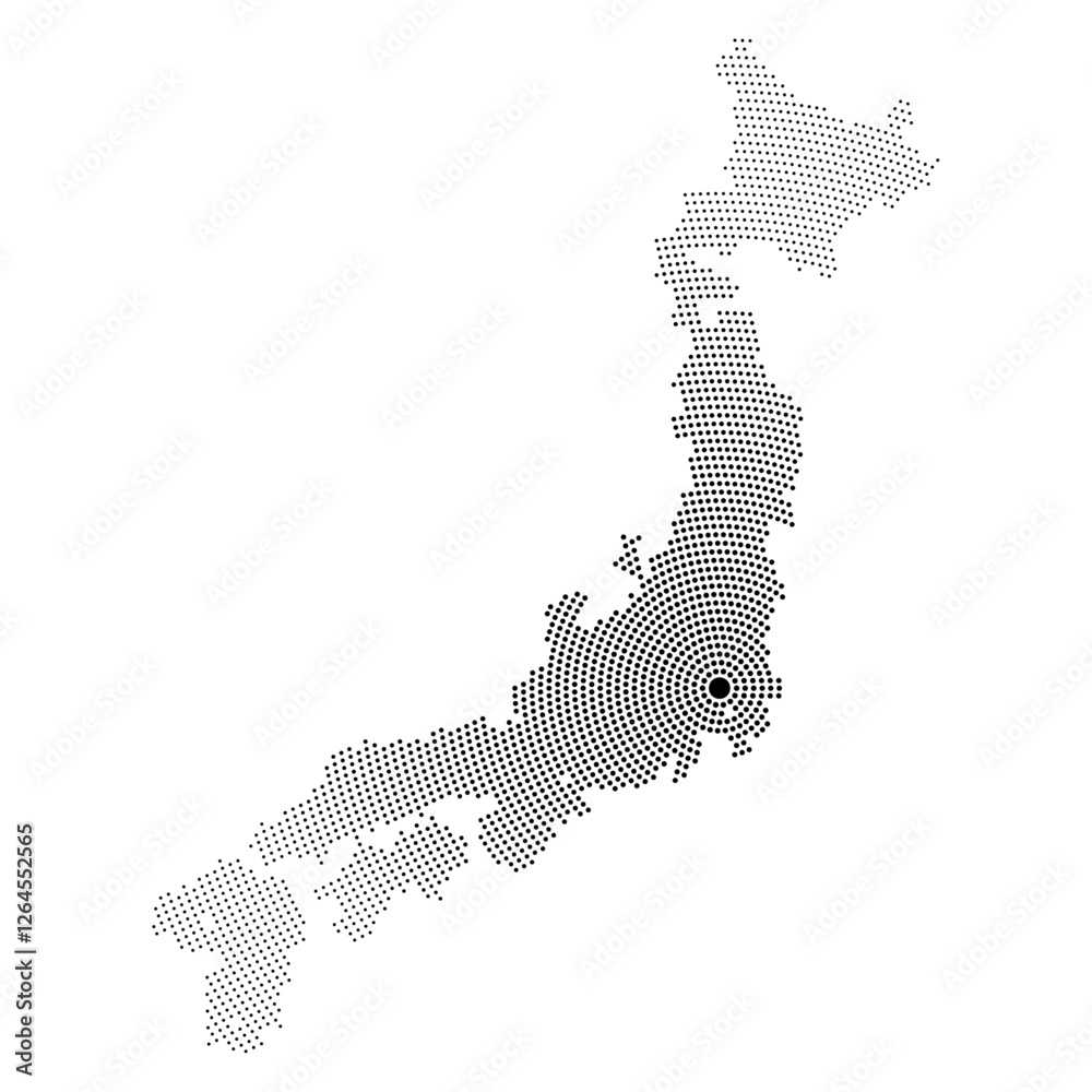 Dotted map of Japan centered on Tokyo