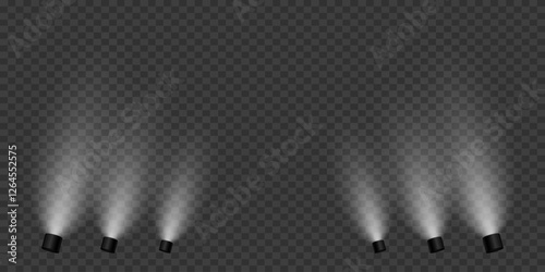Light effects of spotlights. Flash of light and illumination. On a transparent background.