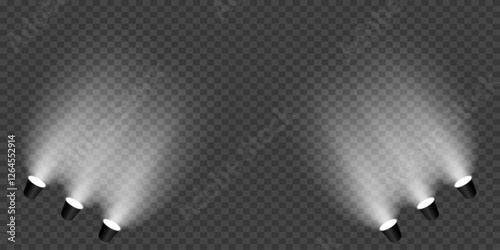 Light effects of spotlights. Flash of light and illumination. On a transparent background.