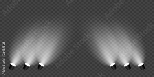 Light effects of spotlights. Flash of light and illumination. On a transparent background.
