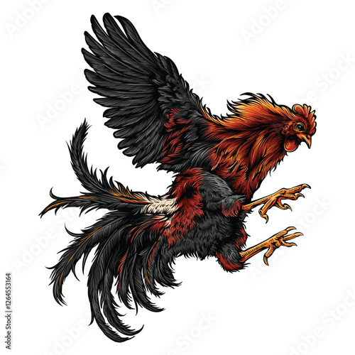 rooster is flying illustration ready to print.eps