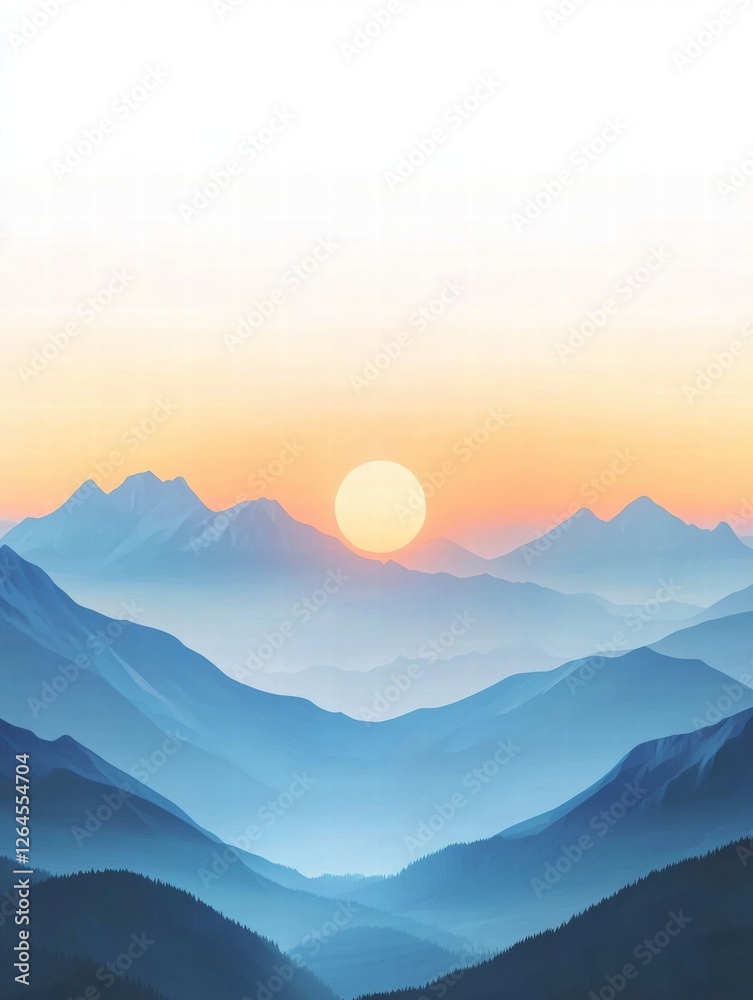 Obraz premium Serene sunrise over misty mountains showcasing vibrant colors of dawn. Generative AI