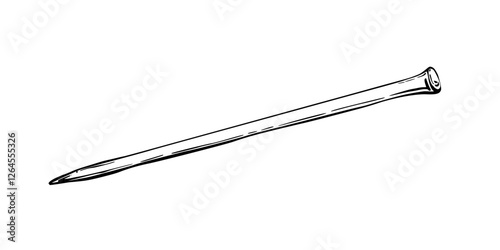 Knitting needle. Black line art vector illustration. Hobby item, steel metal needle. Hand drawing clipart isolated from background for handicraft hobby blogs, product labelling, logo, sticker, design.