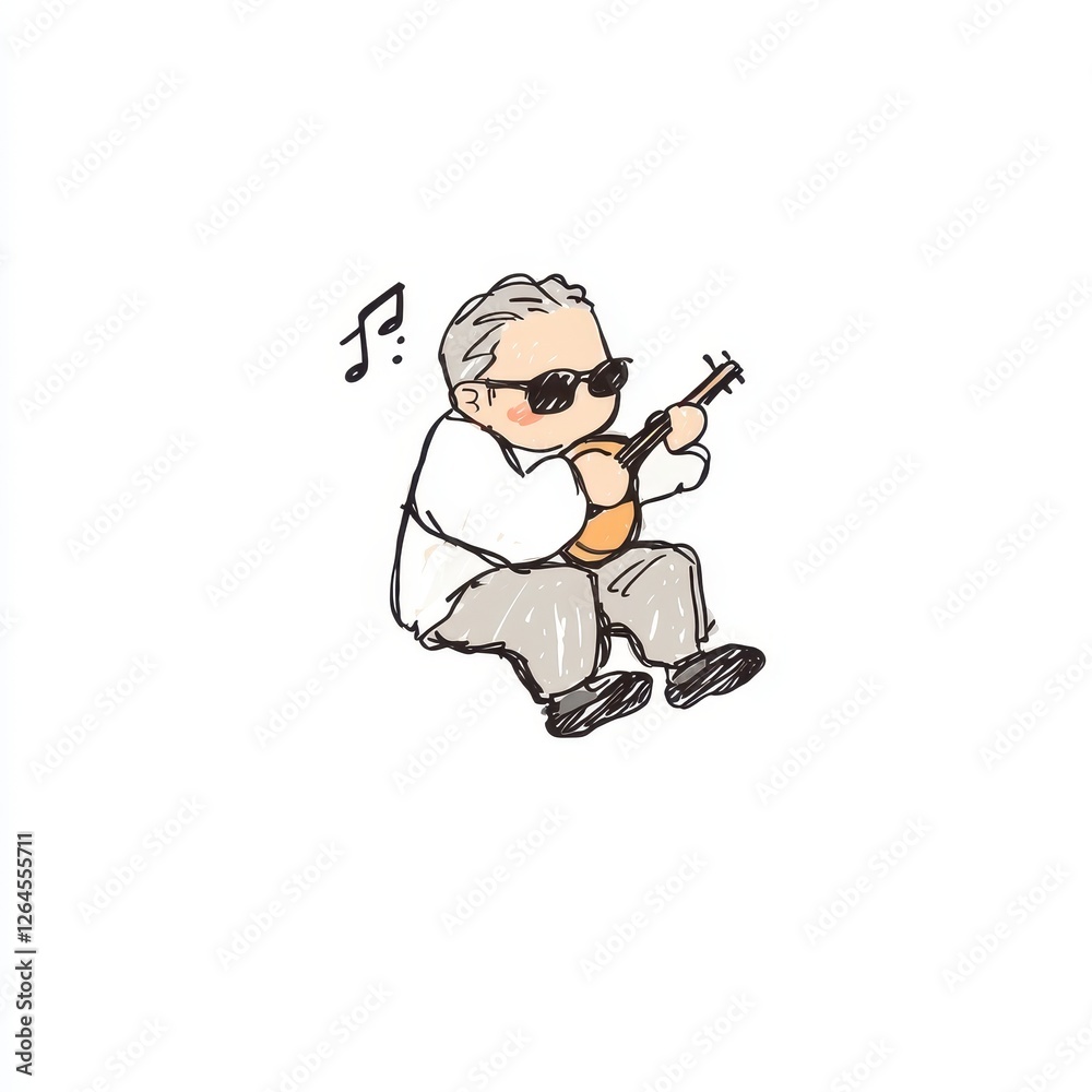 Cartoon Man Playing Stringed Instrument Illustration Cartoon Man Playing Stringed Instrument Illustration
