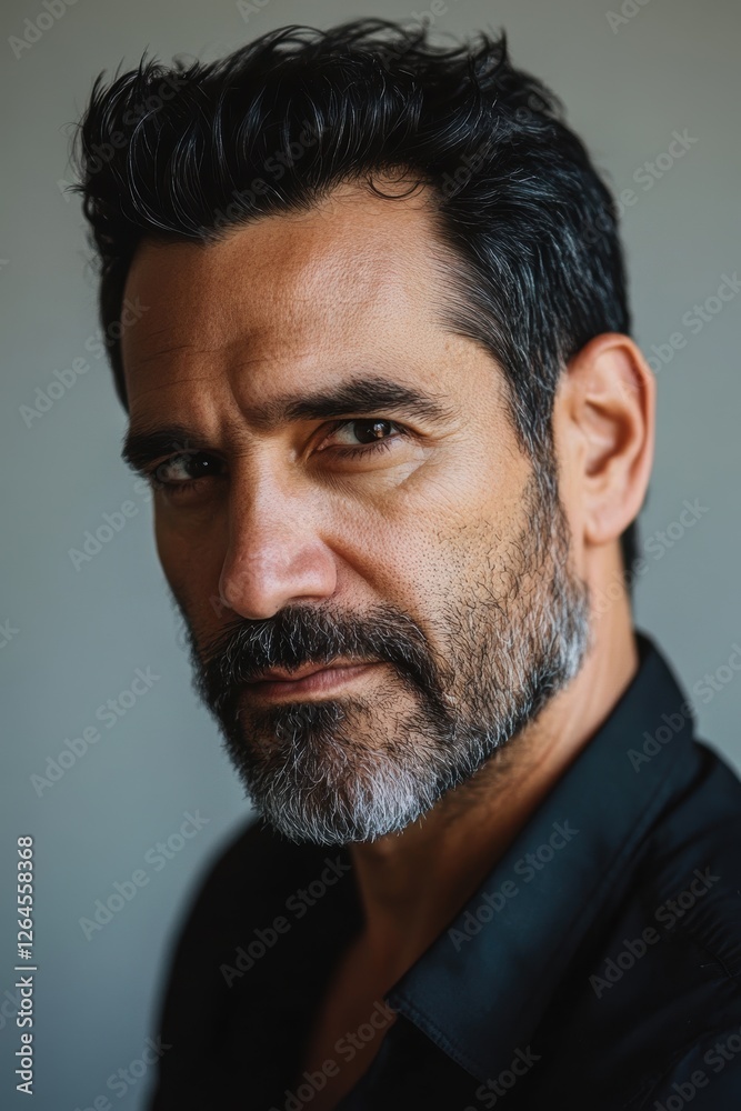 Handsome mature man with beard and stylish haircut looking confidently at the camera, portrait photography for lifestyle and fashion themes. Handsome mature man with beard and stylish haircut looking confidently at the camera, portrait photography for lifestyle and fashion themes.