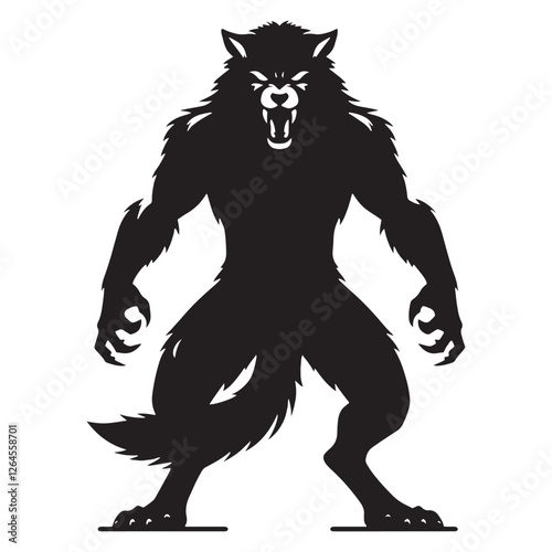 Powerful Werewolf silhouette capturing the essence of legendary beasts - Werewolf illustration - Werewolf vector - mythical creature silhouette
