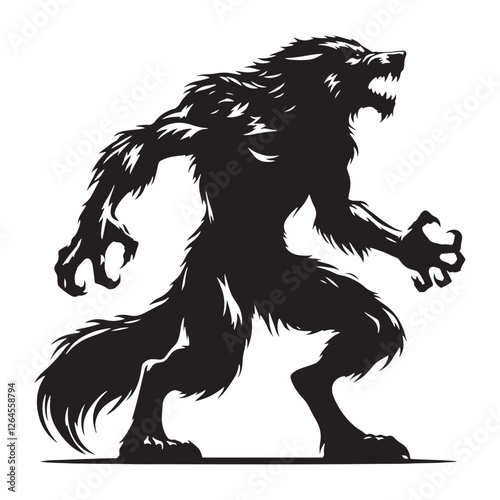 Fearsome Werewolf silhouette designed for eerie and mystical artwork - Werewolf illustration - Werewolf vector - mythical creature silhouette
