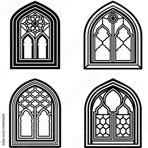 Islamic Window Outline Vector Set photo