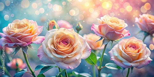 Pastel Sweet Roses: Blurred Floral Background Texture - Stock Photo