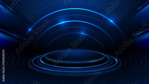 blue premium background with stage and neon line
