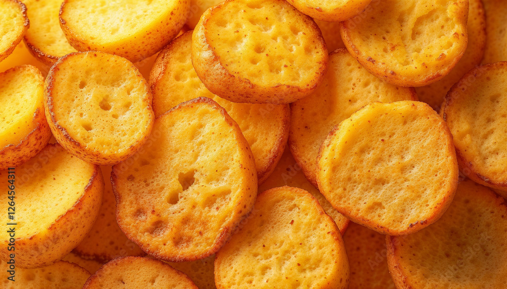 Crispy Golden-Brown Potato Slices in Artisan Culinary Composition [with copy space]