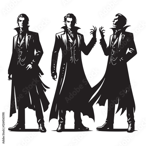 Gothic Vampire silhouette showcasing the shadowy and eerie nature - Vampire illustration - Vampire vector - mythical creature silhouette
