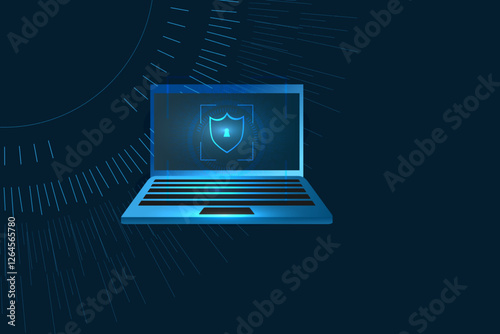 cyber security and privacy technology abstract. laptop protection background.